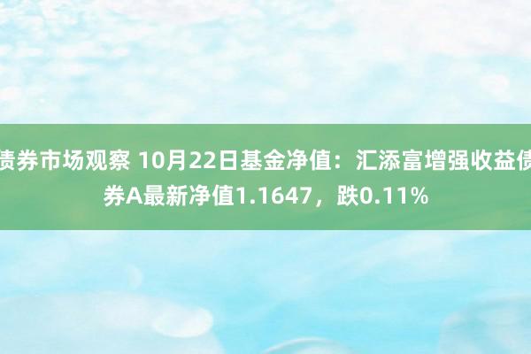 债券市场观察 10月22日基金净值：汇添富增强收益债券A最新净值1.1647，跌0.11%