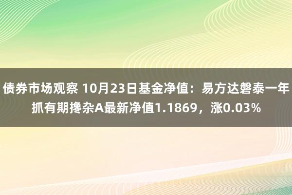 债券市场观察 10月23日基金净值：易方达磐泰一年抓有期搀杂A最新净值1.1869，涨0.03%