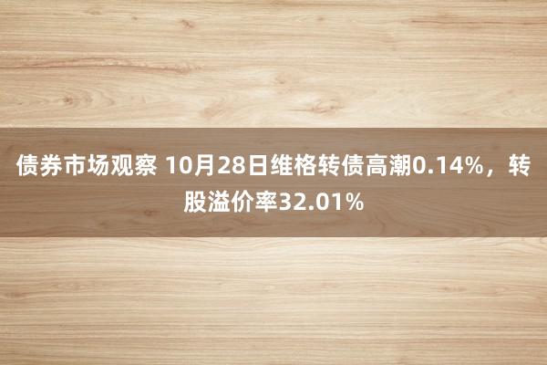 债券市场观察 10月28日维格转债高潮0.14%，转股溢价率32.01%