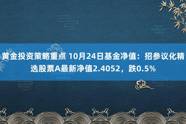 黄金投资策略重点 10月24日基金净值：招参议化精选股票A最新净值2.4052，跌0.5%