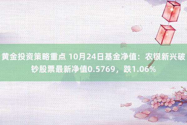 黄金投资策略重点 10月24日基金净值：农银新兴破钞股票最新净值0.5769，跌1.06%