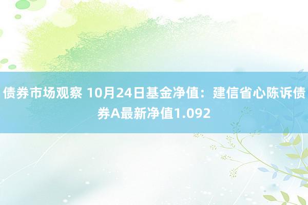 债券市场观察 10月24日基金净值：建信省心陈诉债券A最新净值1.092