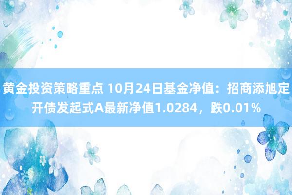 黄金投资策略重点 10月24日基金净值：招商添旭定开债发起式A最新净值1.0284，跌0.01%