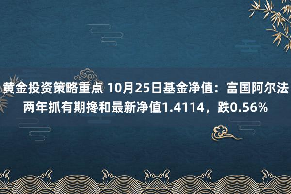 黄金投资策略重点 10月25日基金净值：富国阿尔法两年抓有期搀和最新净值1.4114，跌0.56%