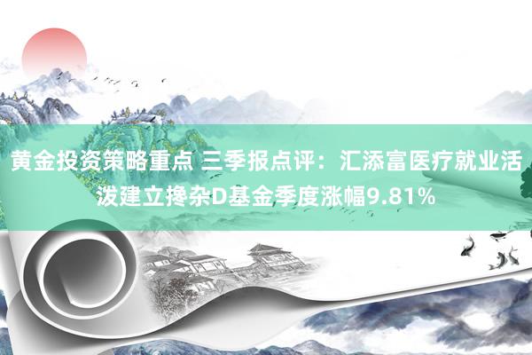 黄金投资策略重点 三季报点评：汇添富医疗就业活泼建立搀杂D基金季度涨幅9.81%