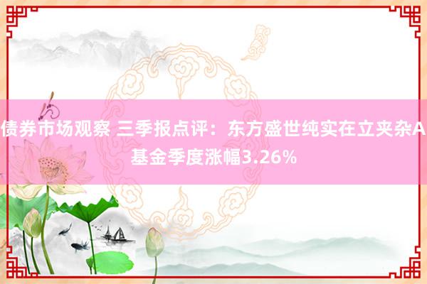 债券市场观察 三季报点评：东方盛世纯实在立夹杂A基金季度涨幅3.26%