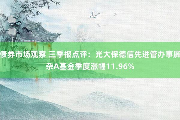 债券市场观察 三季报点评：光大保德信先进管办事羼杂A基金季度涨幅11.96%