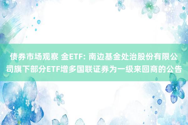 债券市场观察 金ETF: 南边基金处治股份有限公司旗下部分ETF增多国联证券为一级来回商的公告