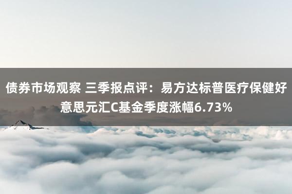 债券市场观察 三季报点评：易方达标普医疗保健好意思元汇C基金季度涨幅6.73%