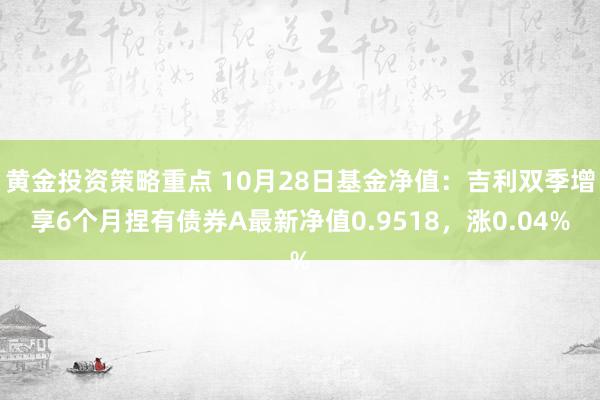 黄金投资策略重点 10月28日基金净值：吉利双季增享6个月捏有债券A最新净值0.9518，涨0.04%