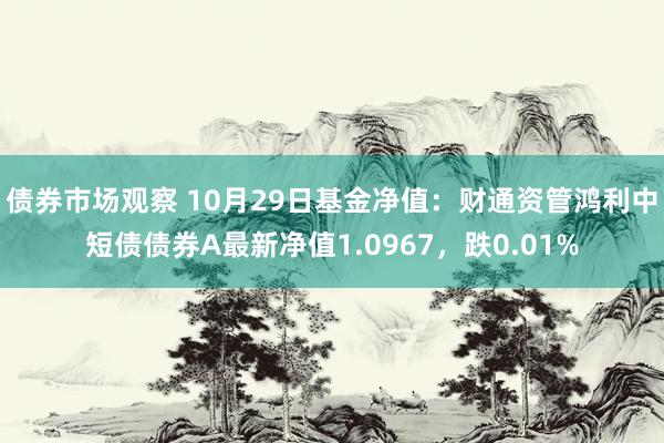 债券市场观察 10月29日基金净值：财通资管鸿利中短债债券A最新净值1.0967，跌0.01%