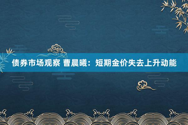 债券市场观察 曹晨曦：短期金价失去上升动能