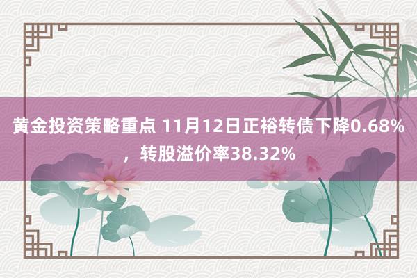 黄金投资策略重点 11月12日正裕转债下降0.68%，转股溢价率38.32%