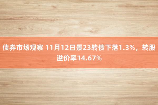 债券市场观察 11月12日景23转债下落1.3%，转股溢价率14.67%