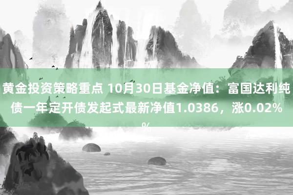 黄金投资策略重点 10月30日基金净值：富国达利纯债一年定开债发起式最新净值1.0386，涨0.02%