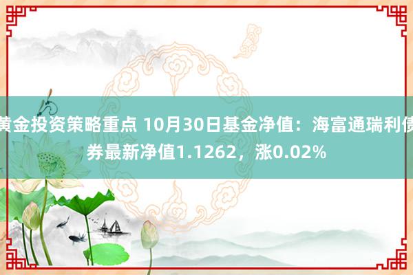 黄金投资策略重点 10月30日基金净值：海富通瑞利债券最新净值1.1262，涨0.02%