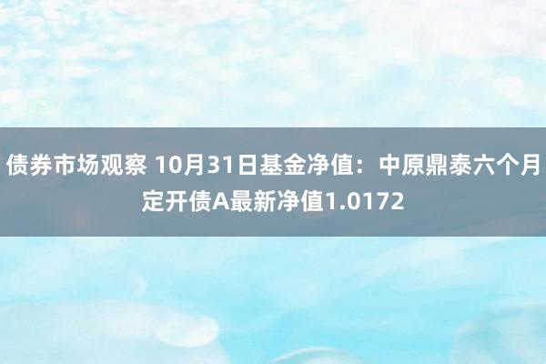 债券市场观察 10月31日基金净值：中原鼎泰六个月定开债A最新净值1.0172