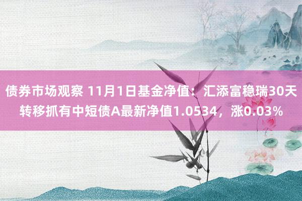 债券市场观察 11月1日基金净值：汇添富稳瑞30天转移抓有中短债A最新净值1.0534，涨0.03%