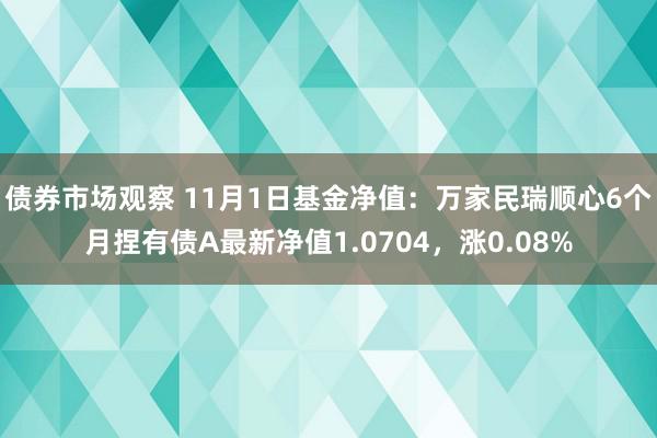 债券市场观察 11月1日基金净值：万家民瑞顺心6个月捏有债A最新净值1.0704，涨0.08%