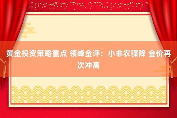 黄金投资策略重点 领峰金评：小非农骤降 金价再次冲高