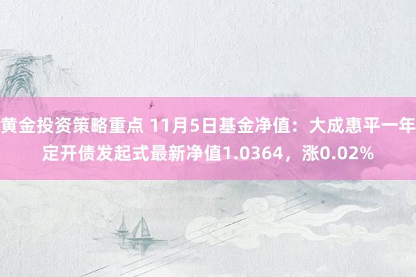 黄金投资策略重点 11月5日基金净值：大成惠平一年定开债发起式最新净值1.0364，涨0.02%