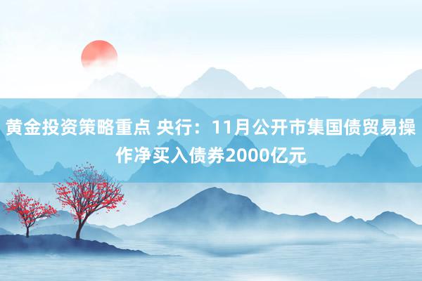 黄金投资策略重点 央行：11月公开市集国债贸易操作净买入债券2000亿元