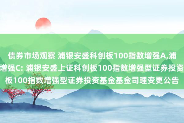 债券市场观察 浦银安盛科创板100指数增强A,浦银安盛科创板100指数增强C: 浦银安盛上证科创板100指数增强型证券投资基金基金司理变更公告