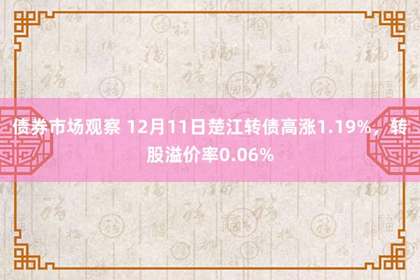 债券市场观察 12月11日楚江转债高涨1.19%，转股溢价率0.06%