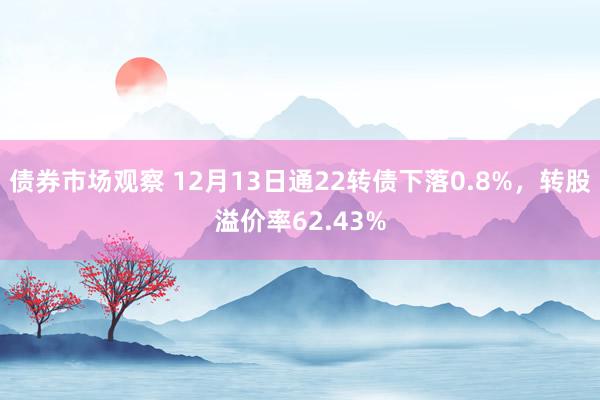 债券市场观察 12月13日通22转债下落0.8%，转股溢价率62.43%