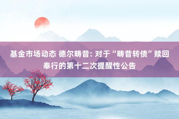 基金市场动态 德尔畴昔: 对于“畴昔转债”赎回奉行的第十二次提醒性公告