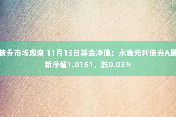 债券市场观察 11月13日基金净值：永赢元利债券A最新净值1.0151，跌0.03%