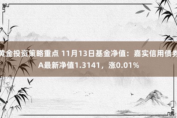 黄金投资策略重点 11月13日基金净值：嘉实信用债券A最新净值1.3141，涨0.01%