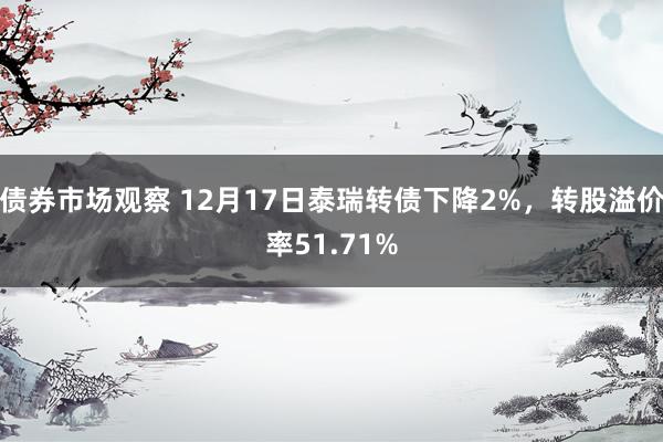 债券市场观察 12月17日泰瑞转债下降2%，转股溢价率51.71%