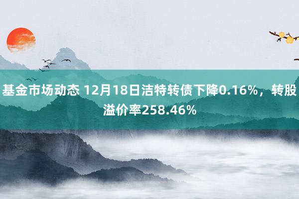 基金市场动态 12月18日洁特转债下降0.16%，转股溢价率258.46%