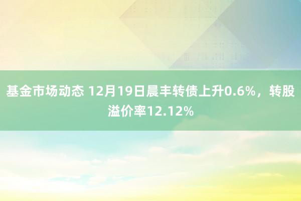 基金市场动态 12月19日晨丰转债上升0.6%，转股溢价率12.12%