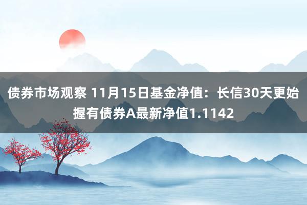 债券市场观察 11月15日基金净值：长信30天更始握有债券A最新净值1.1142