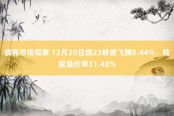 债券市场观察 12月20日燃23转债飞腾0.44%，转股溢价率31.48%