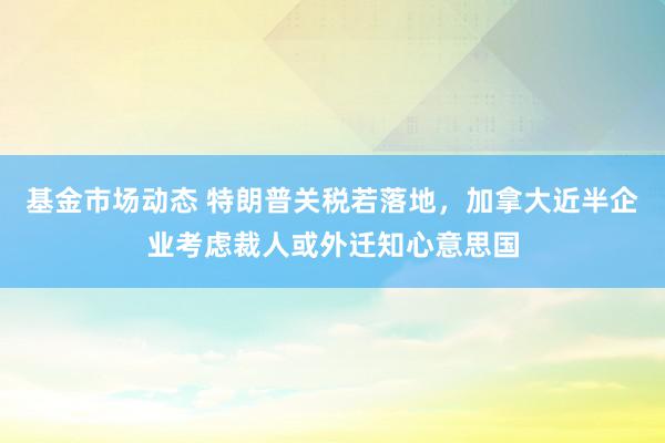 基金市场动态 特朗普关税若落地，加拿大近半企业考虑裁人或外迁知心意思国