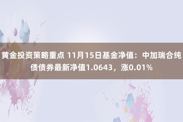 黄金投资策略重点 11月15日基金净值：中加瑞合纯债债券最新净值1.0643，涨0.01%