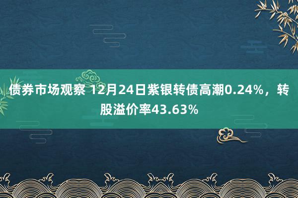 债券市场观察 12月24日紫银转债高潮0.24%，转股溢价率43.63%