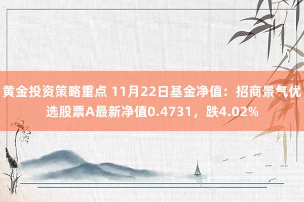 黄金投资策略重点 11月22日基金净值：招商景气优选股票A最新净值0.4731，跌4.02%