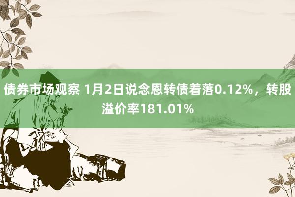 债券市场观察 1月2日说念恩转债着落0.12%，转股溢价率181.01%