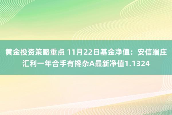 黄金投资策略重点 11月22日基金净值：安信端庄汇利一年合手有搀杂A最新净值1.1324