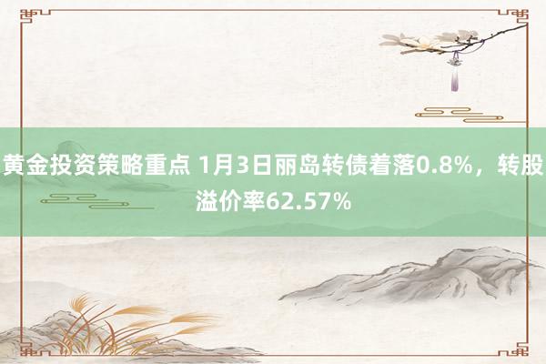 黄金投资策略重点 1月3日丽岛转债着落0.8%，转股溢价率62.57%