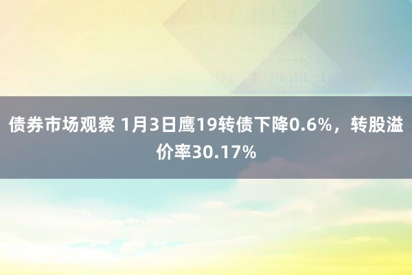 债券市场观察 1月3日鹰19转债下降0.6%，转股溢价率30.17%