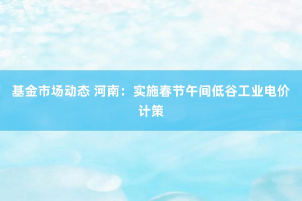 基金市场动态 河南：实施春节午间低谷工业电价计策