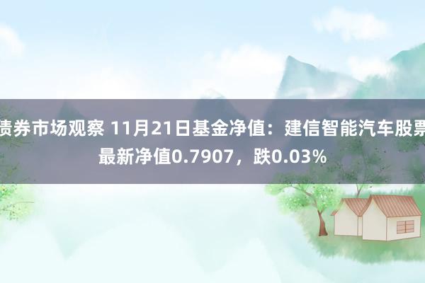 债券市场观察 11月21日基金净值：建信智能汽车股票最新净值0.7907，跌0.03%