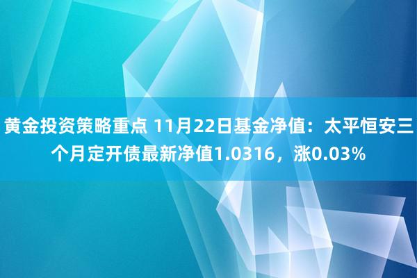 黄金投资策略重点 11月22日基金净值：太平恒安三个月定开债最新净值1.0316，涨0.03%