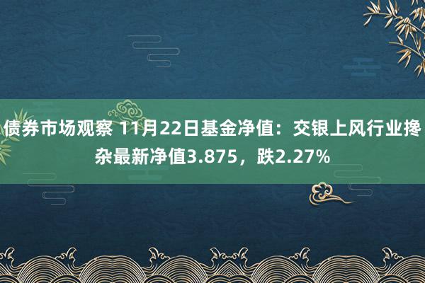 债券市场观察 11月22日基金净值：交银上风行业搀杂最新净值3.875，跌2.27%