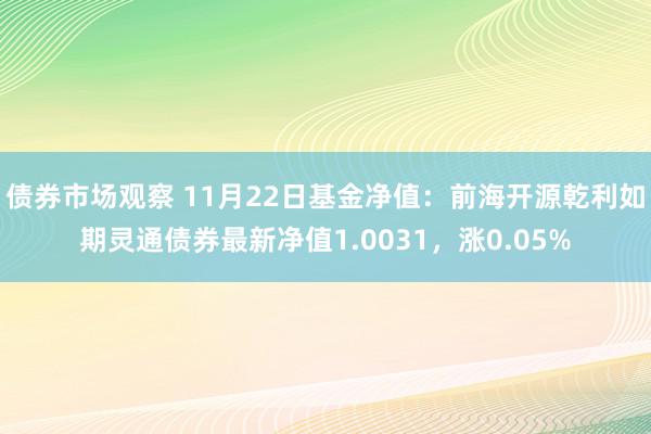 债券市场观察 11月22日基金净值：前海开源乾利如期灵通债券最新净值1.0031，涨0.05%